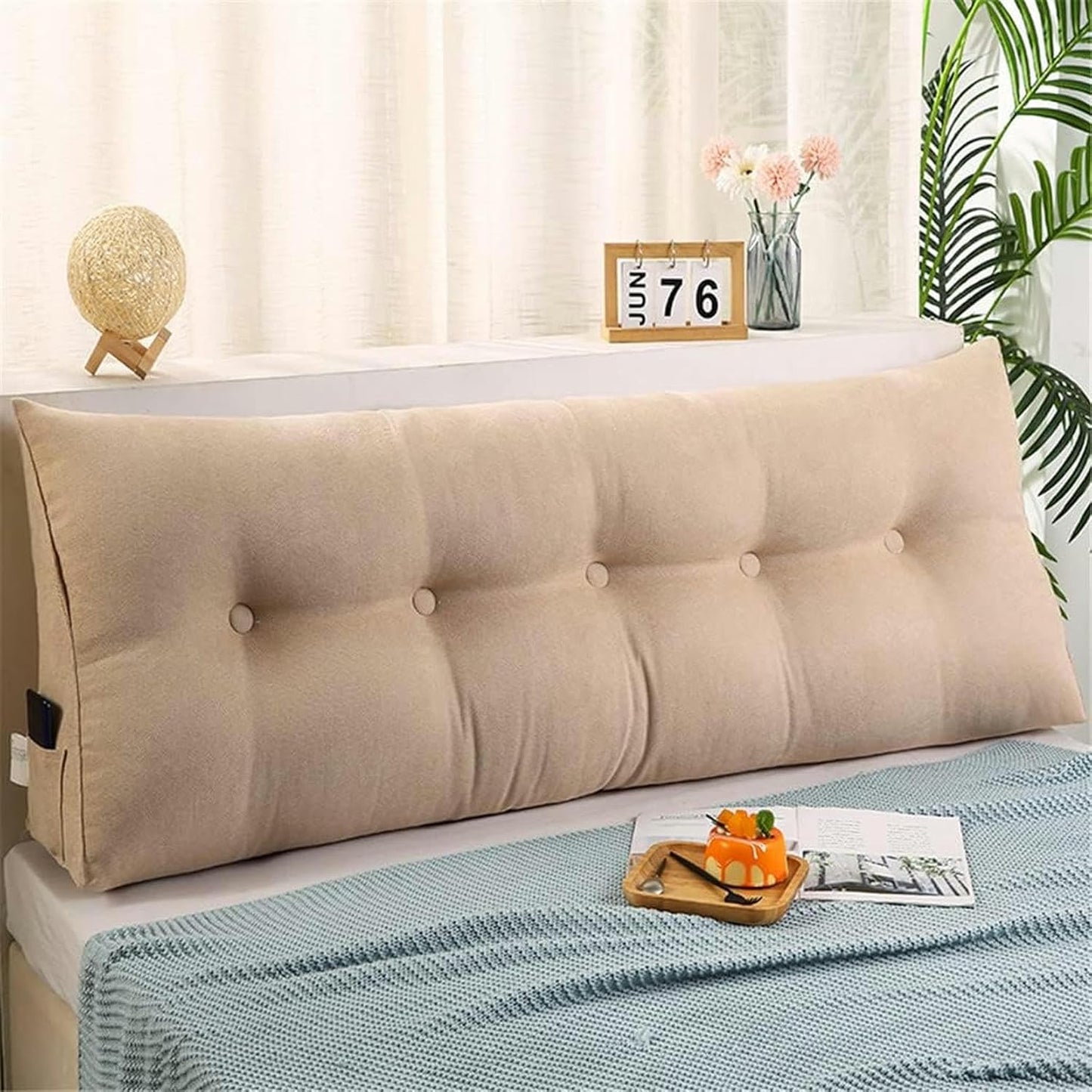 FLTRGO Triangular Headboard Pillow, Solid Color Triangle Cushion Reading Pillow, Large Bolster Positioning Support Wedge Pillow for Daybed Bed with Removable Cover