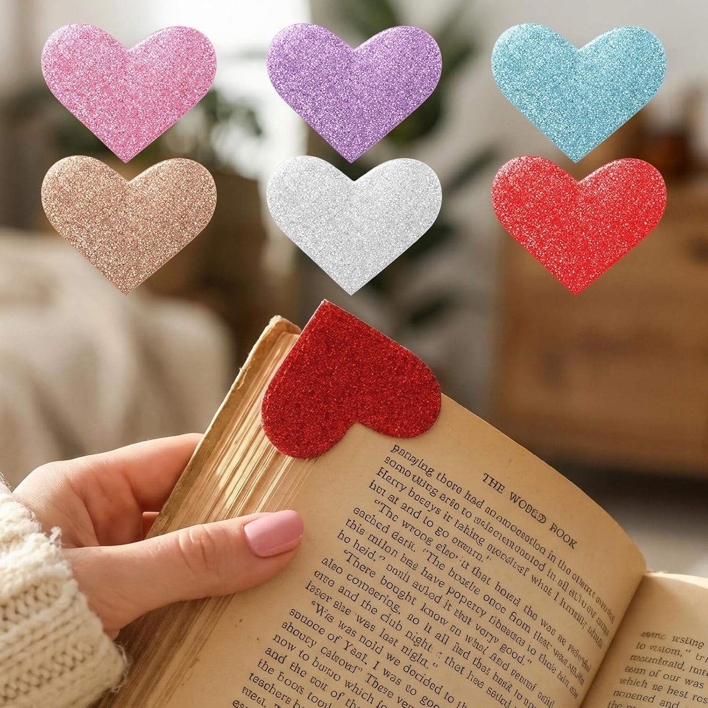 6Pcs Leather Love Heart Bookmarks - Colorful & Bling Corner Page Book Marks for Teachers Students Book Reading Lovers - Cute Heart Book Page Holder for Girls Women - Handmade Reading Gifts