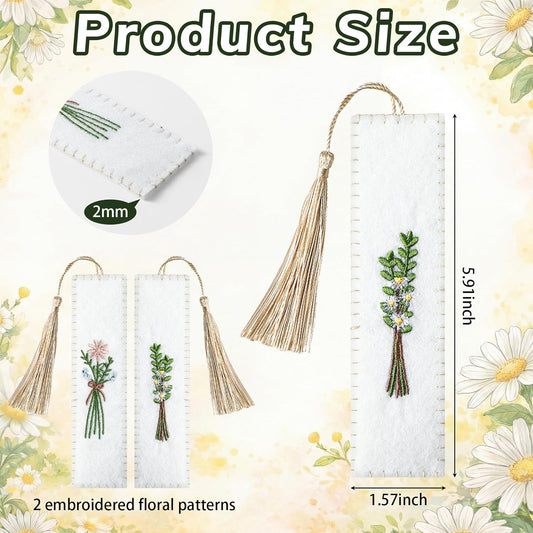 2 Pcs Embroidery Felt Bookmarks Floral Patterns Bookmark with Tassels Handmade Flower Bookmark Cute Book Markers for Reading Adults School Office Book Lovers Gifts
