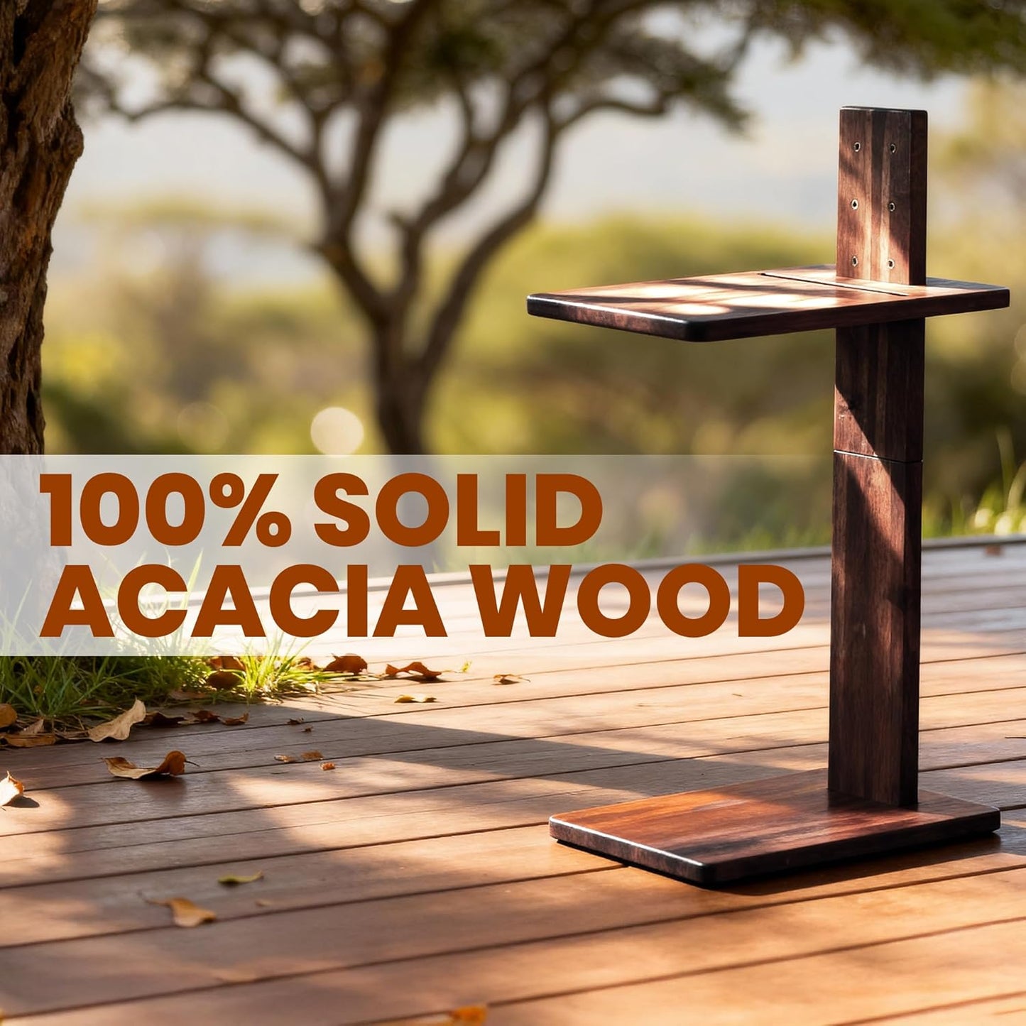 C Table, Premium Solid Acacia Wood, Adjustble Hight and Tablet Holder, Side Tabel for Sofa and Bad