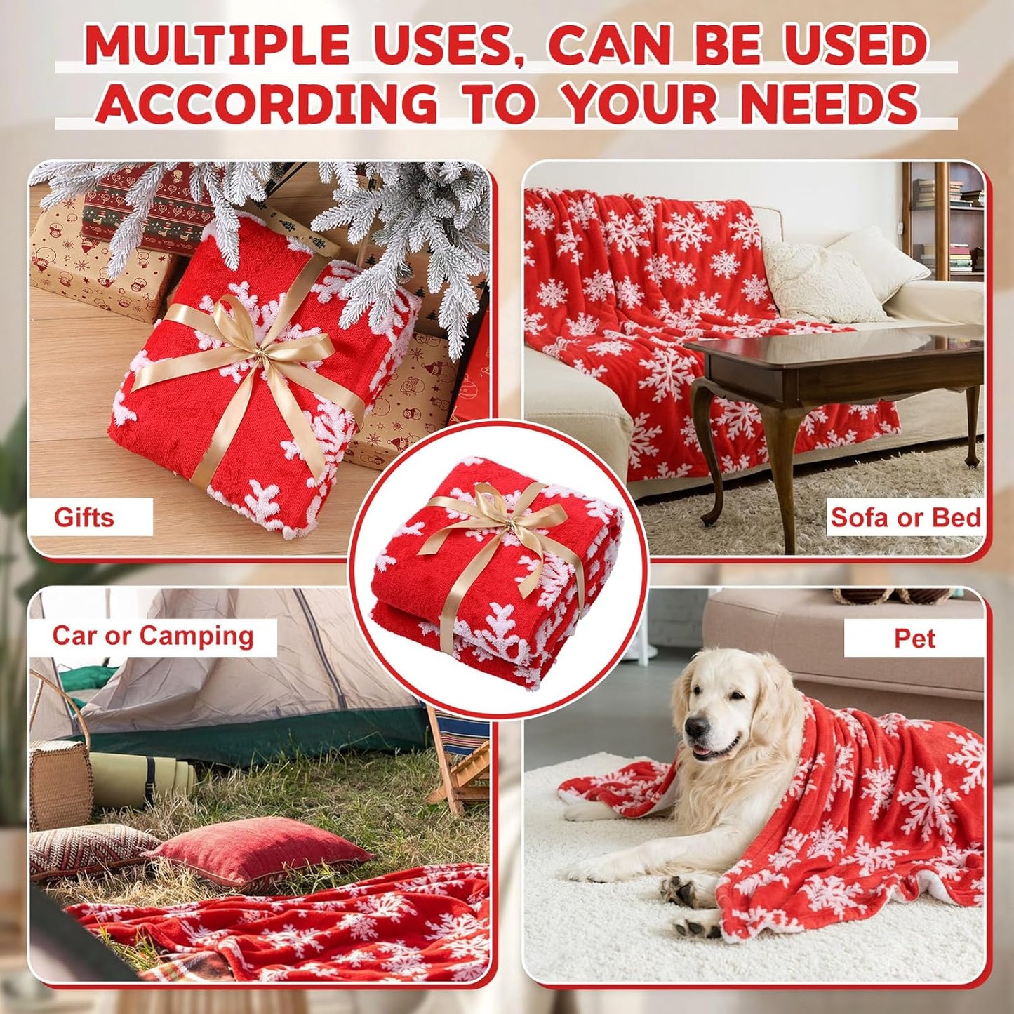 Boao 2 Pcs Red Winter Blanket 50" x 60" Soft Red Snowflake Flannel Fleece Plush Microfiber Throw Blanket for Couch Fluffy Fuzzy Winter Decor Gift for Women Men