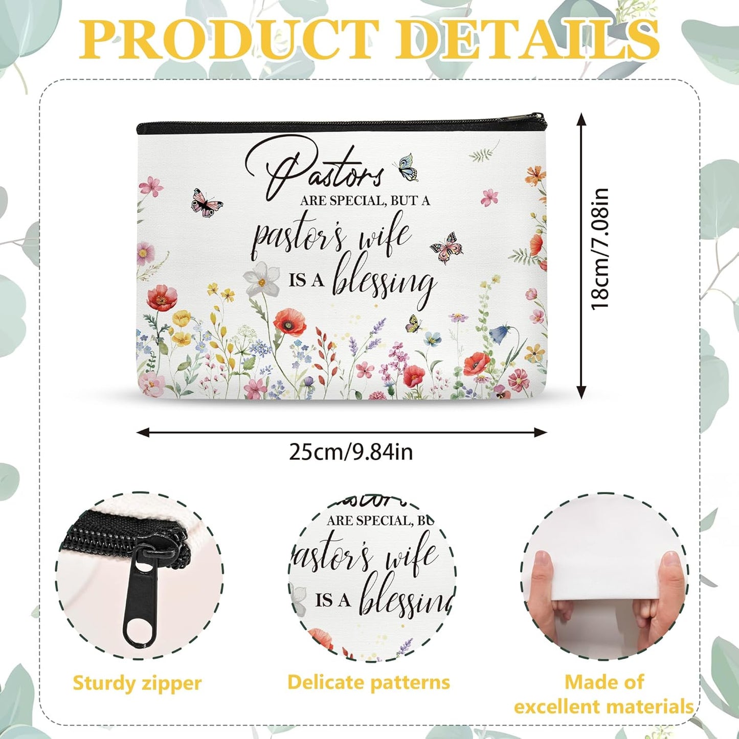 Pastor Wife Appreciation Gifts, 3PCS Gift Set with Makeup Bag, Bracelet, Bookmark and Card, Christian Thank You Gifts for Pastor’s Wife Birthday Christmas October Month