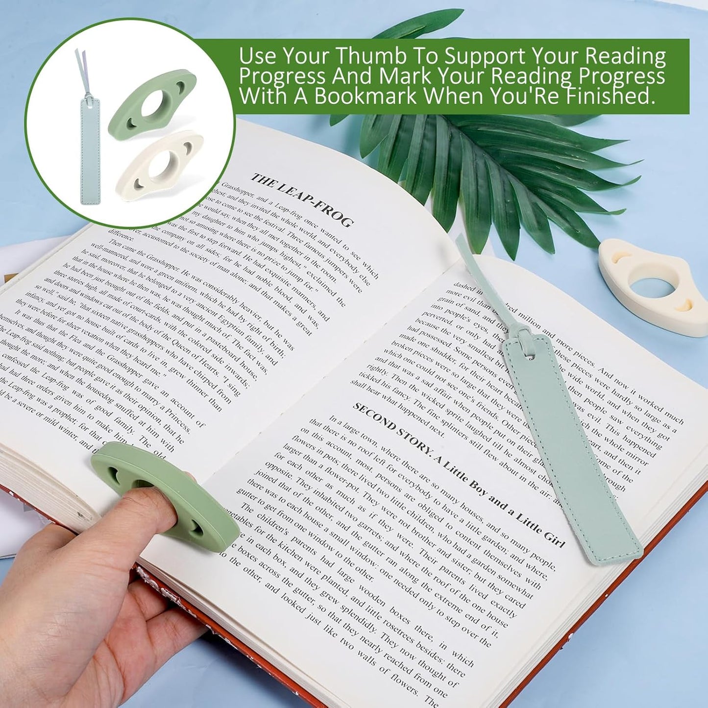 3Pcs Book Page Holder Set, 2Pcs Breathable Silicone Thumb Book Page Holder and Leather Bookmark Set Bookmark with Tassel Books Accessories Gift for Booklovers, Readers