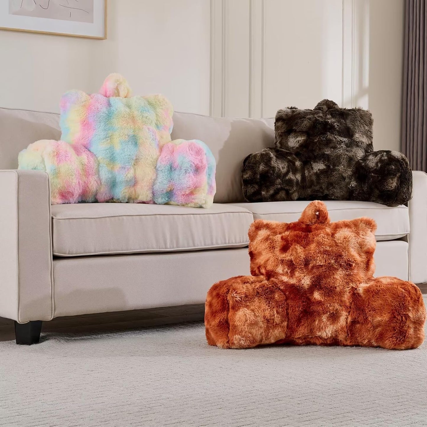 Reading Pillows for Boyfriend Adult,Velvet Back Pillow Bed Wedge Large, Back Rest Support Cushion for Sitting Up in Bed/Couch for Bedrest 18inch-Tie-dye Burnt Orange