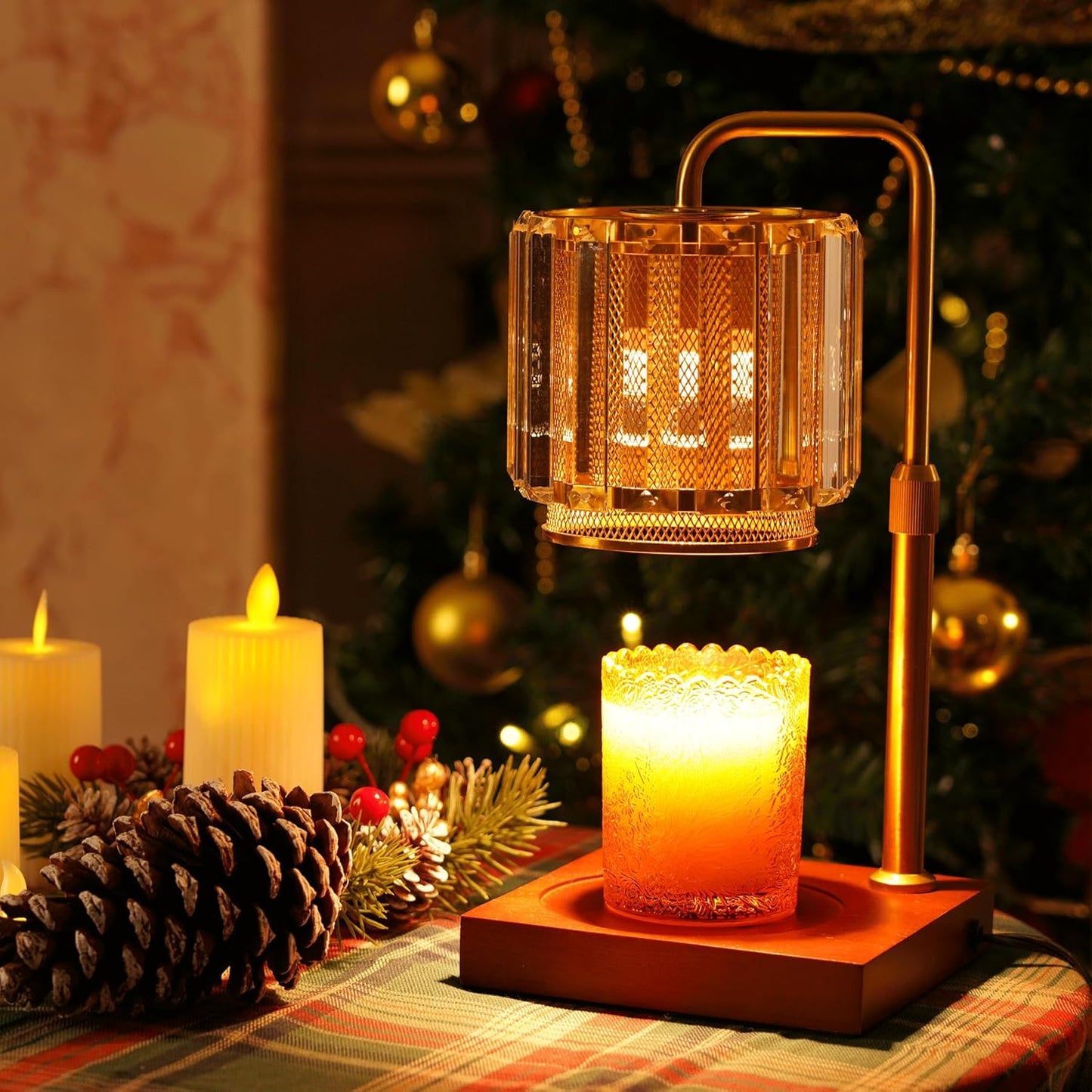 Candle Warmer Lamp with Timer and Dimmer Purple, Adjustable Height Glass Candle Lamp, Electric Candle Lamp Warmer for Home Decor,Gift for Women,2-Bulb Candle Warming Lamp for Jar Candles (Gold)