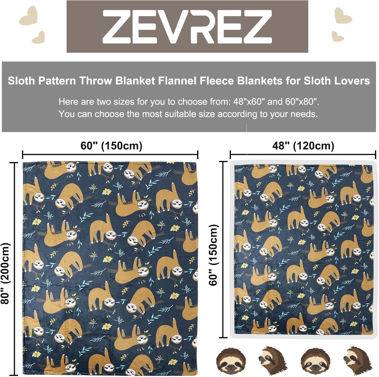 Sloth Blanket for Kids and Adults Sloths Printed Throw for Toddlers Boys Girls Soft Cozy Flannel Fleece Blankets (Sloth 3, 48"x60")
