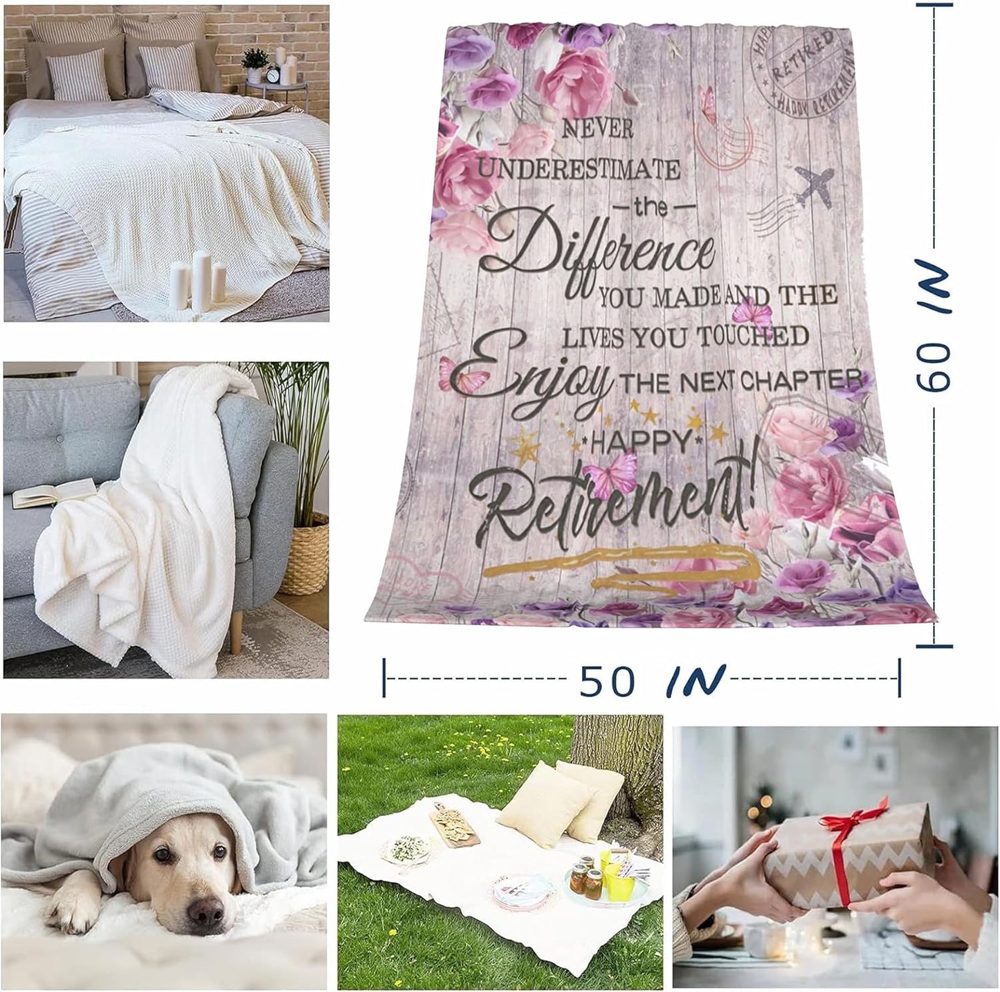 Retirement Gifts for Women 2025, Happy Retirement Blanket for Woman Nurses Teachers, Farewell Gifts for Coworkers Boss, Funny Retired Throw Blankets 60"×50"
