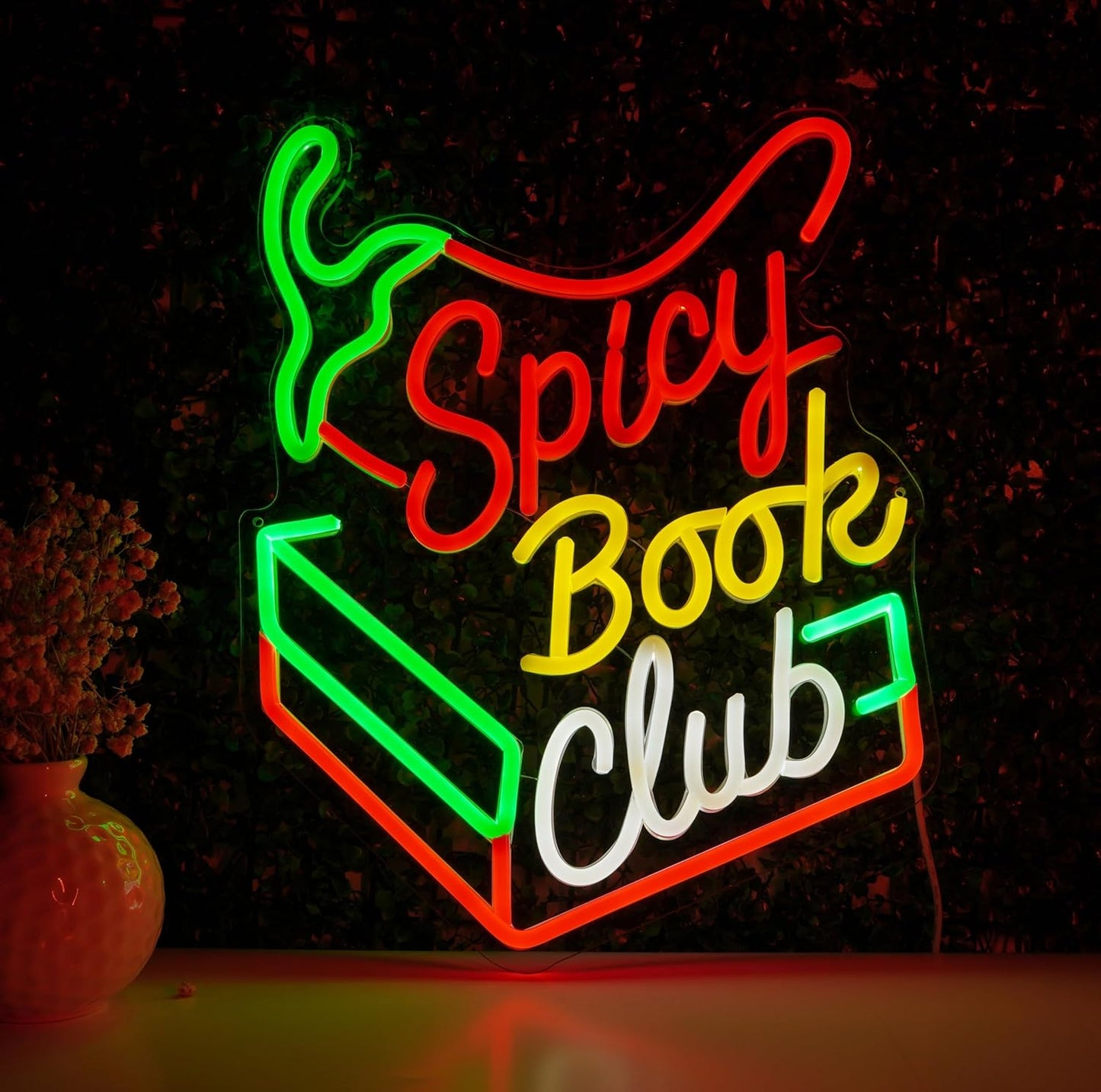 Spicy Book Club Neon Sign Led Light, Neon Wall Sign For Bedroom, Reading Room, Study Space, Library, Bookstore Decoration Birthday Christmas Gift For Book Lovers