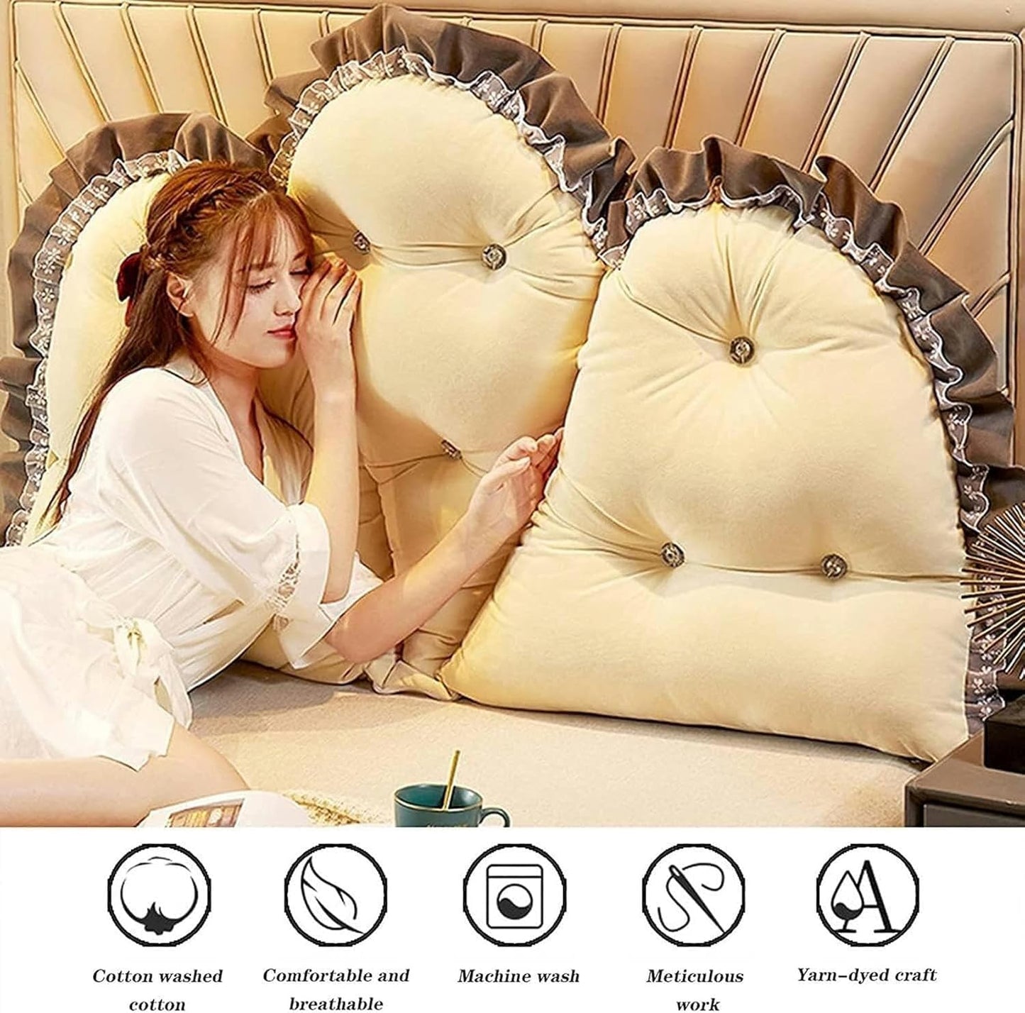 Bed Back Cushion Pillow, Wedge Body Positioners Pillow Bedroom Double-Sided Pillow Modern Soft Pack Headboard Backrest Cushion Bed Rest Pillows(Beige,150x80x15cm)