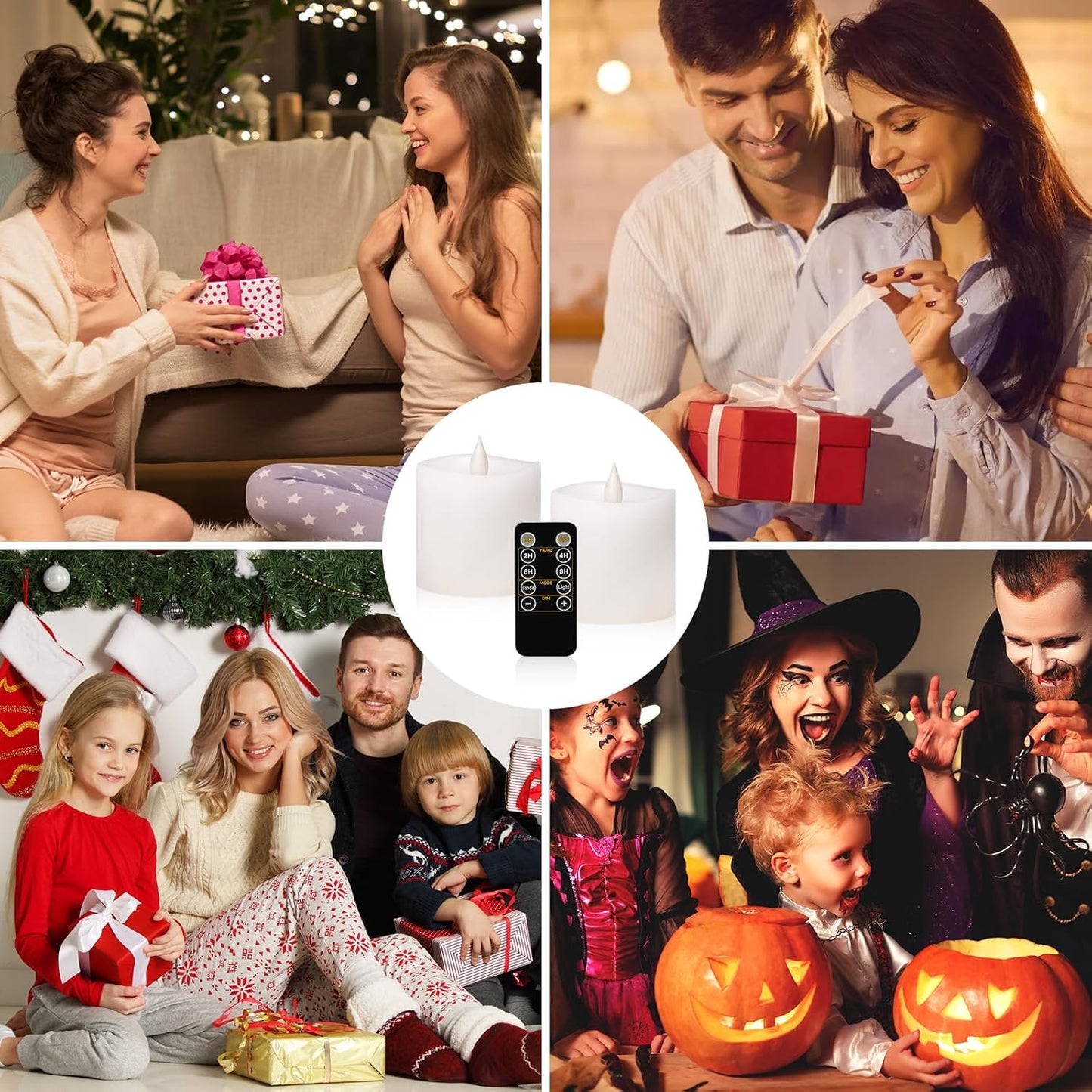 Flickering Flameless Candles Battery Operated with Remote Timer - Realistic 3D Moving Flame Candles, 600+ Hours Long-Lasting White LED Wax Candles for Wedding Home Decor, 3x3 Inch Set of 2