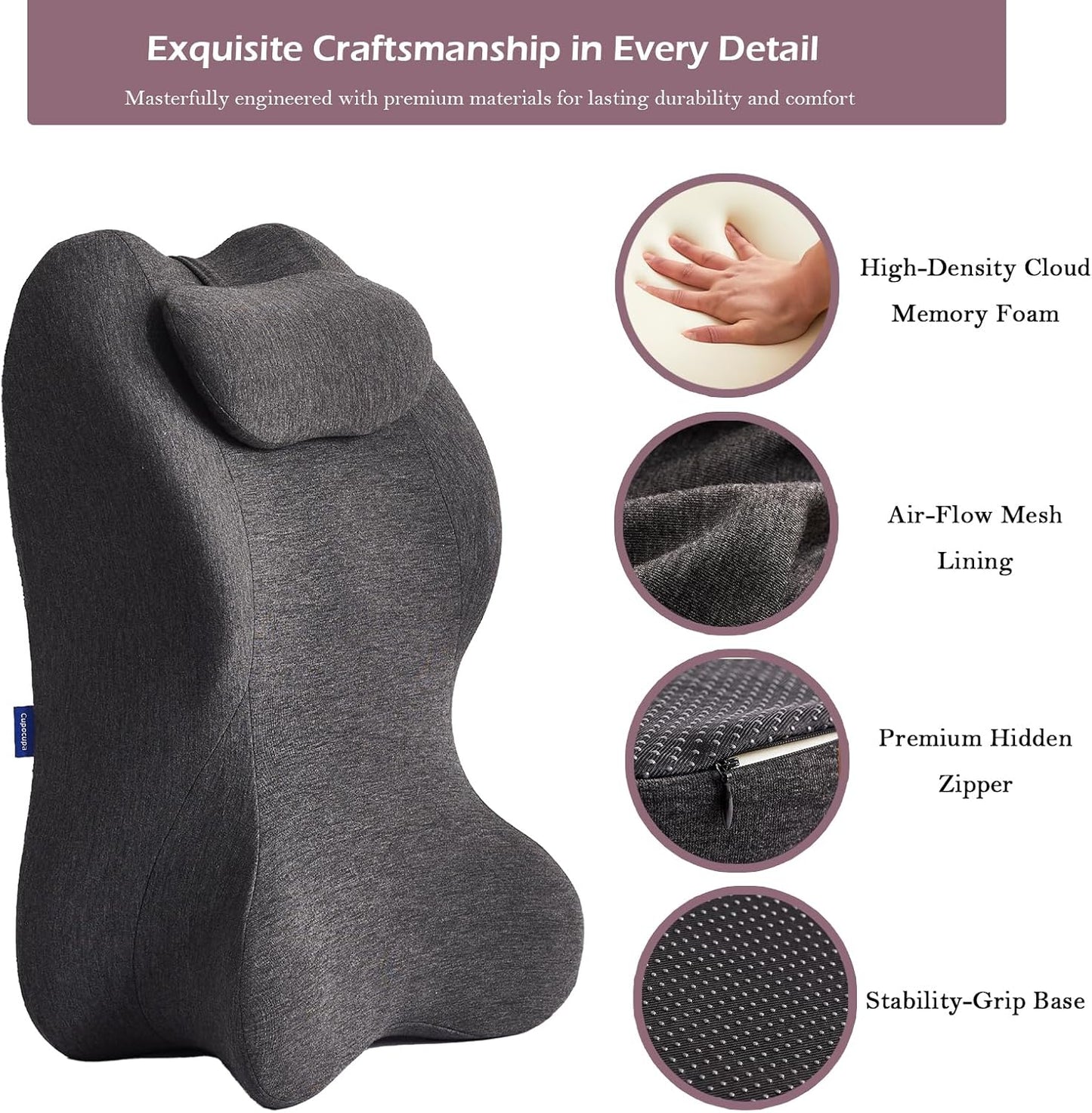 Cupocupa Ergonomic Wedge Pillow for Bed Reading & Back Support and Ideal for Massage - Zoned Contour Design for Sitting Up, Prone Lounging & Gaming - Elevating Leg Pillow for Circulation & Recovery