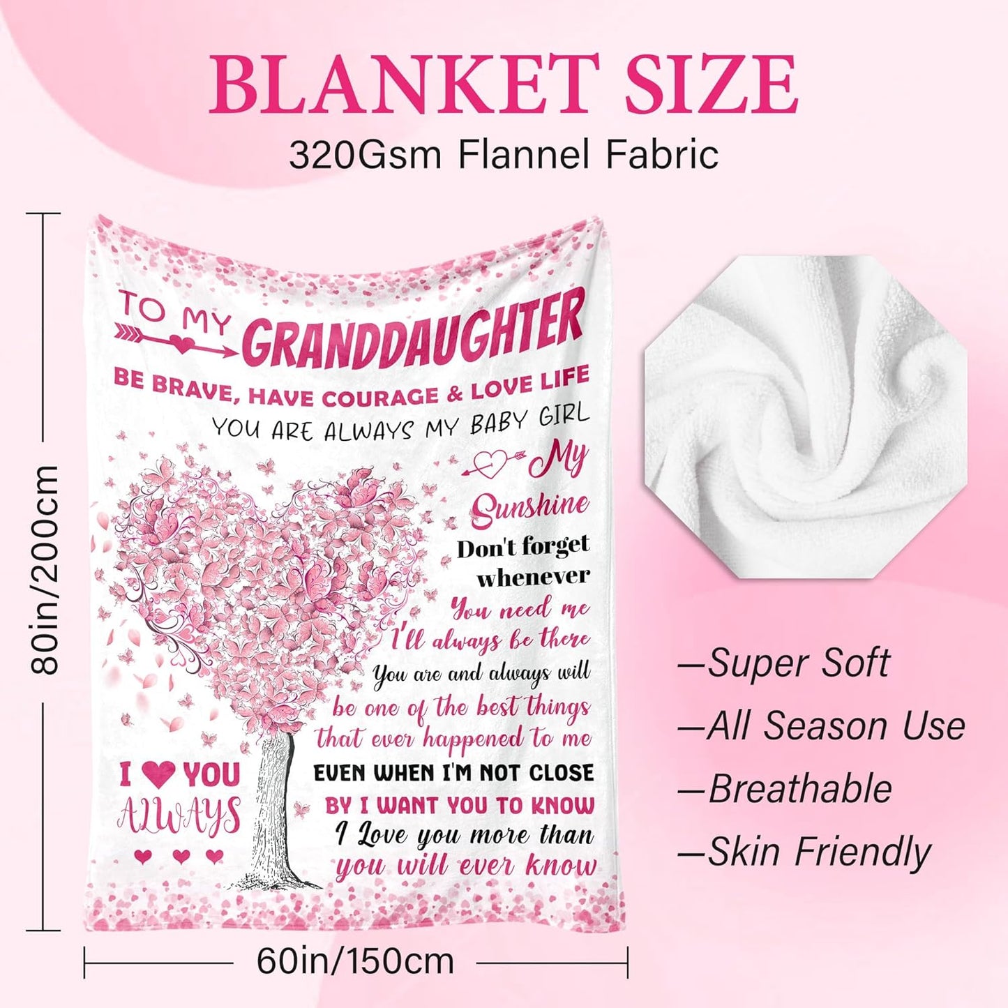 Easter Gifts for Kids - Granddaughter Gifts from Grandma Grandpa - Mothers Day Birthday & Graduation Gift for Granddaughter - Easter Basket Stuffers - to My Granddaughter's Blanket 60"x80"