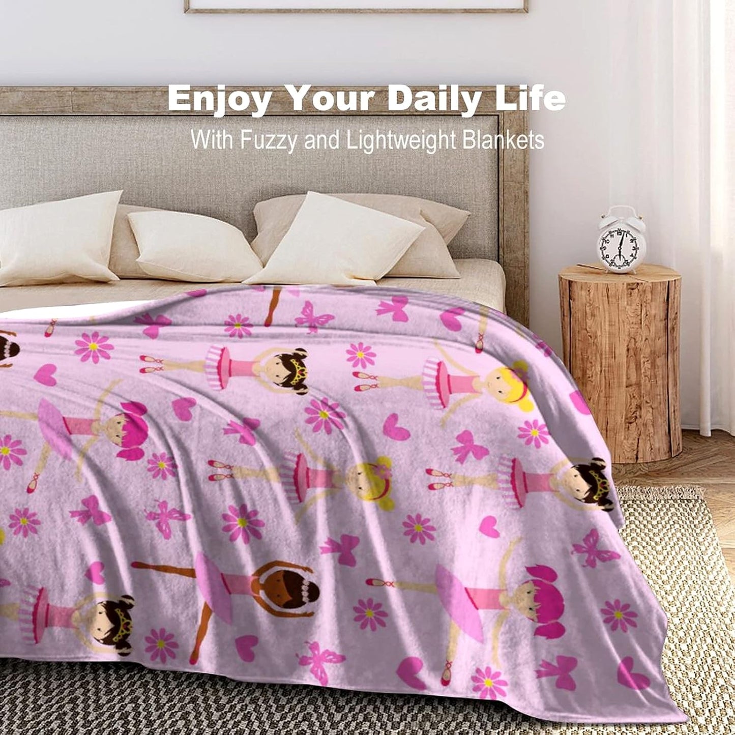 Cute Girl Ballerina Blanket Super Soft Warm Flannel Throw Blankets Dance Blankets for Sofa Couch Bed Decoration Girls Adult All Season Gifts 60"x50"