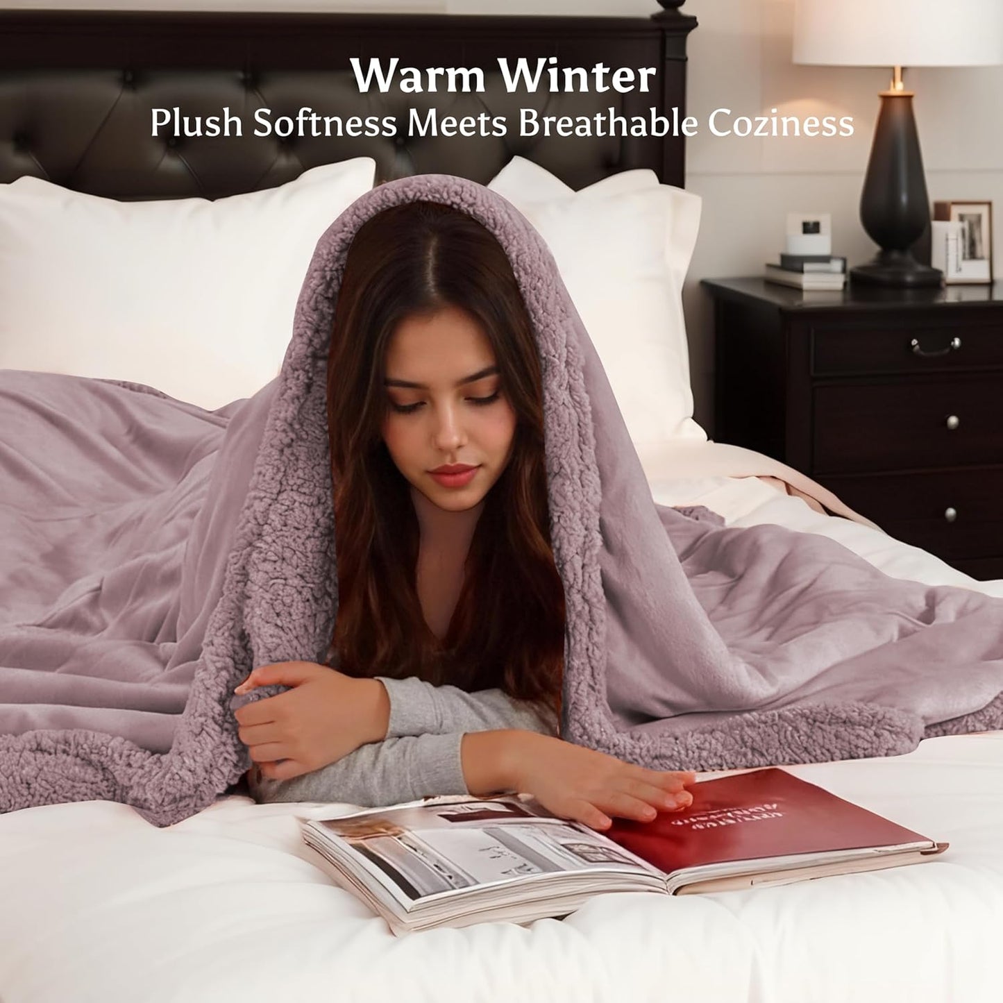 Electric Heated Blanket Throw Size 50" x 60" - 5 Heat Settings & 3H Auto-Off, Microplush Flannel & Sherpa, Machine Washable, Overheat Protection, Ideal Gifts for Home/Bedroom/Sofa, Lavender Purple