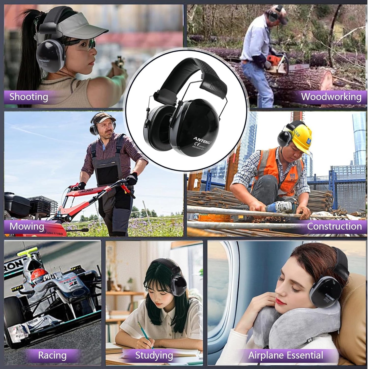 37dB Gun Range Ear Protection, Adjustable Ear Muffs for Noise Reduction, for Shooting, Construction, Mowing