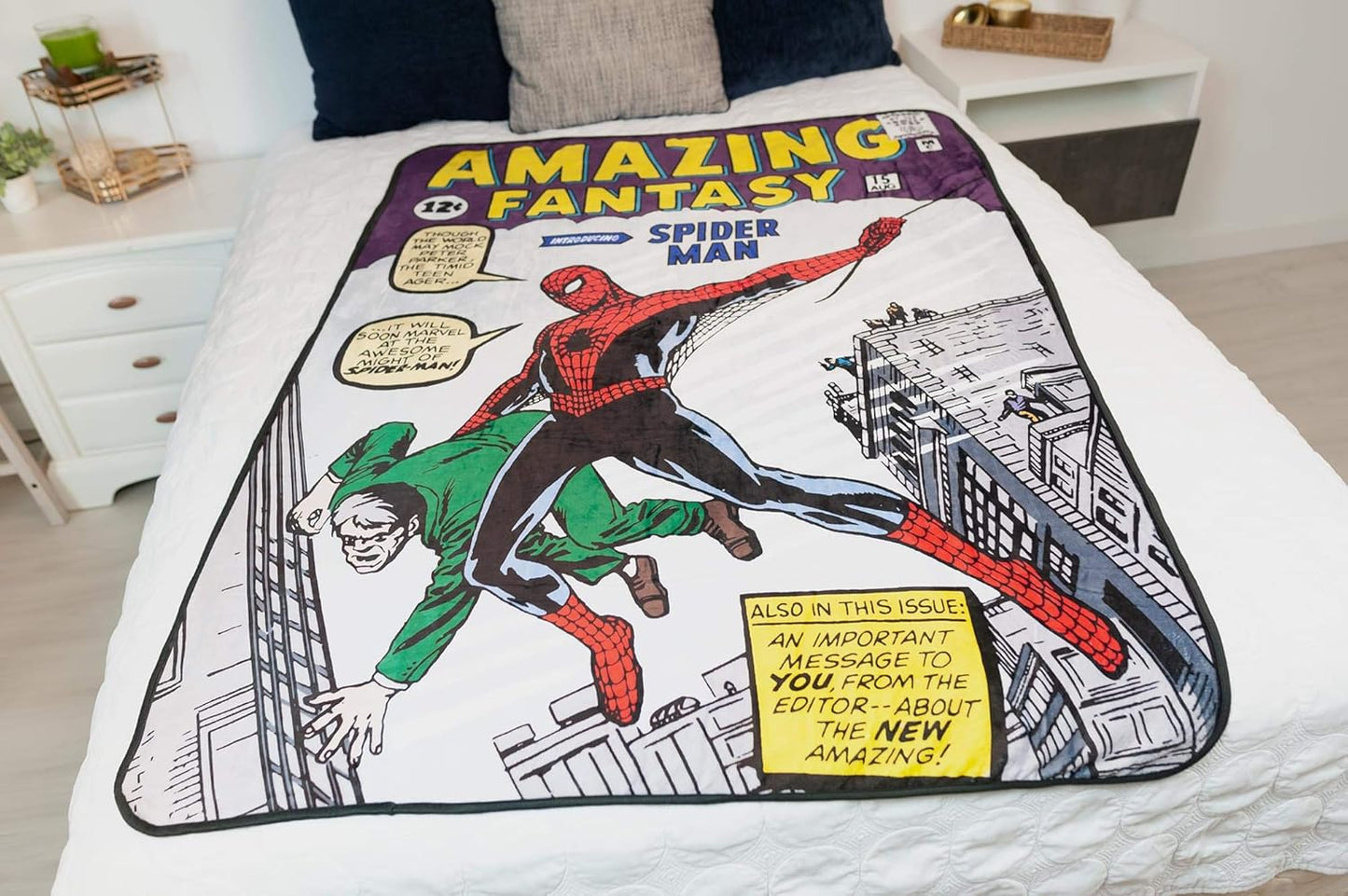 Spider-Man Marvel Amazing Fantasy No. 15 Fleece Throw Blanket | Official Marvel Collectible Blanket | Measures 60 x 45 Inches