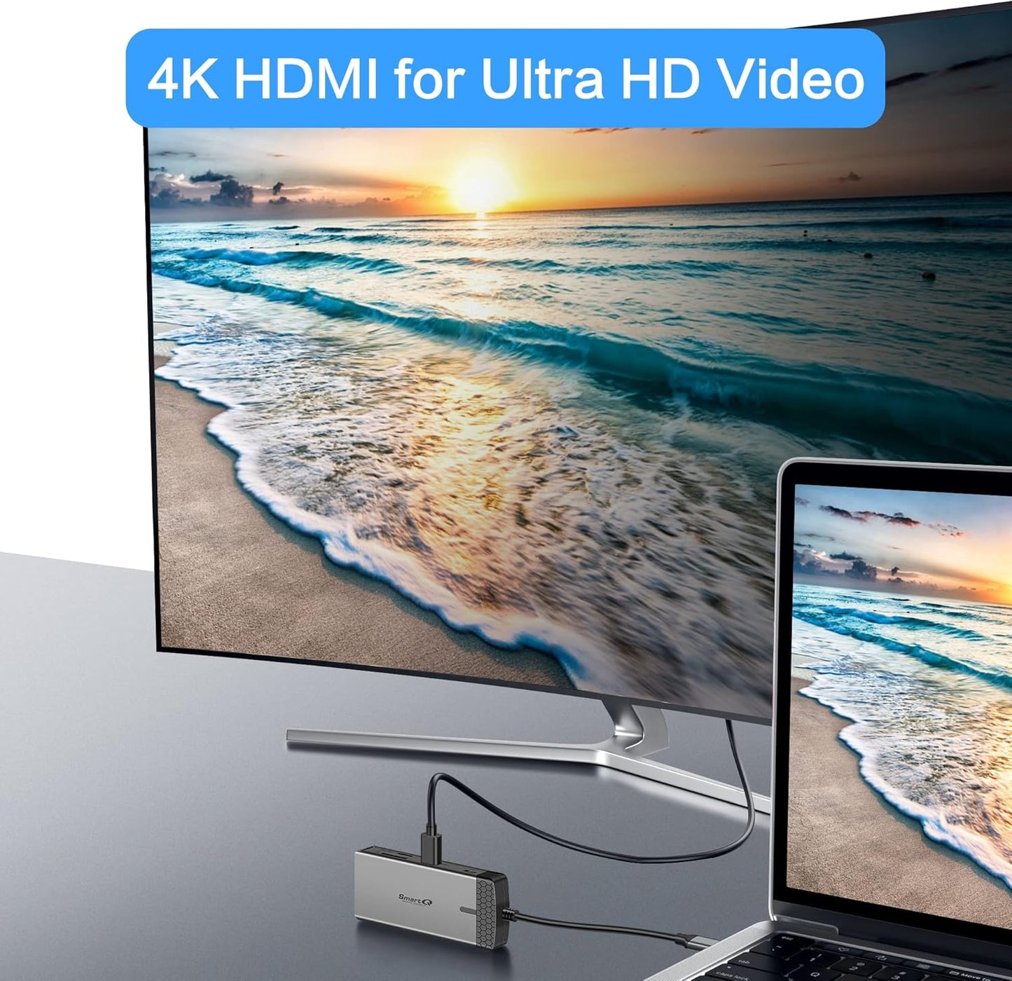 SmartQ H352 7-in-1 USB C Hub with 4K HDMI, 100W PD, USB-C Data Port, 2 USB-A 5Gbps, SD Card Reader & MicroSD Slot, Compatible with MacBook Air/Pro, XPS, Laptops, Tablets, Desktops