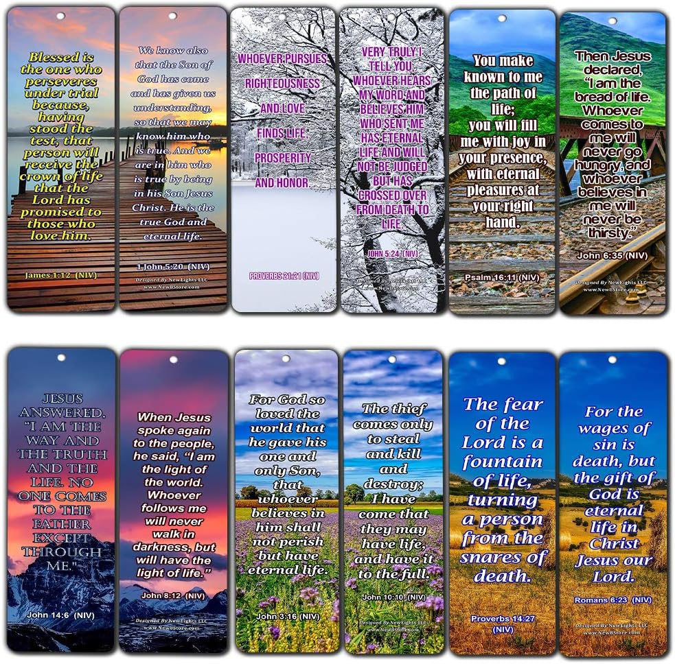 NewEights Life Bible Verses Bookmarks NIV (30 Pack) - Handy Reminder About God’s Grace – Daily Motivational and Encouragement Card Collection Set – Meaningful Gifts for Church