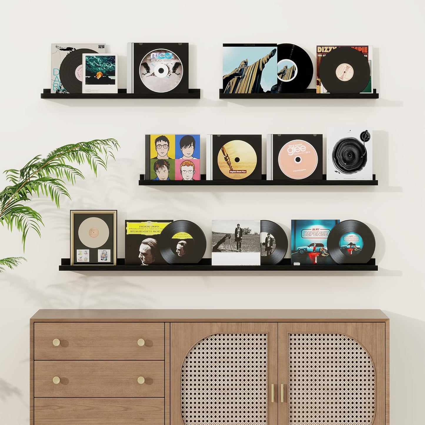 Picture Ledge Shelf, Floating Shelves Set of 2, 36 Inches Solid Wood Nursery Book Shelves for Toys Storage, Kids Bookshelf Wall Mounted for Living Room Bedroom Decor Books Photo Frames, Black