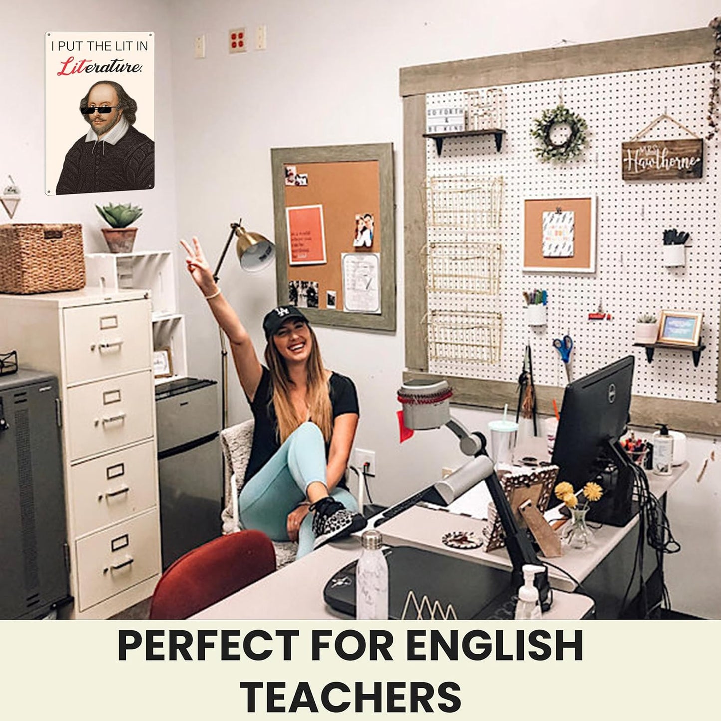 Funny Meme Tin Sign for English Teacher - Shakespear Motivational Metal Sign for Classrooms - High School Middle School Student Educational Wall Decor Poster - Modern Inpirational Wall Art Decorations for Drama Classroom & Library