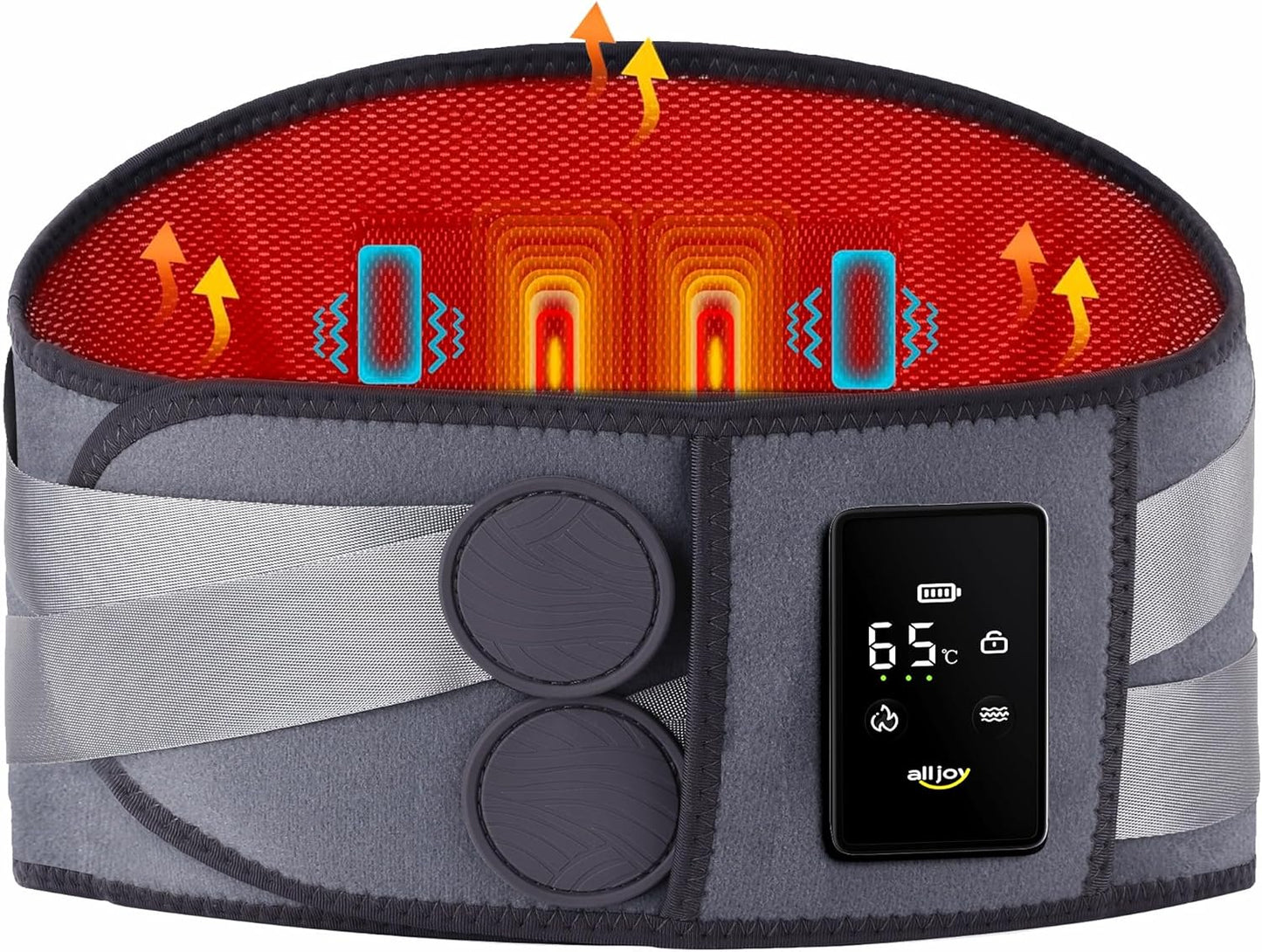 ALLJOY 67" Cordless Heating Pad for Back Pain Relief FSA Eligible HSA, Birthday Gifts for Women Men Mom Dad, Portable Lower Back Massager with 3 Heat 5 Vibration, Wireless Heating Pad for Cramps