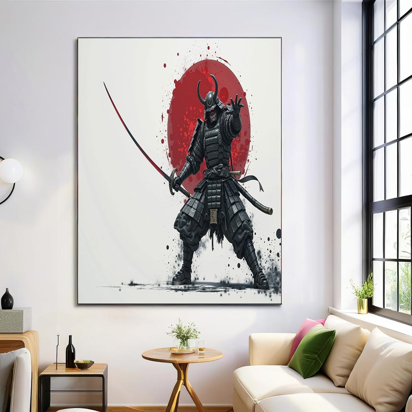 GDJSMIN Japanese Style Wall Art, Ghost Warrior Silhouette Poster for Reading Room Living Room Decor 24 x 36 inch Unframed
