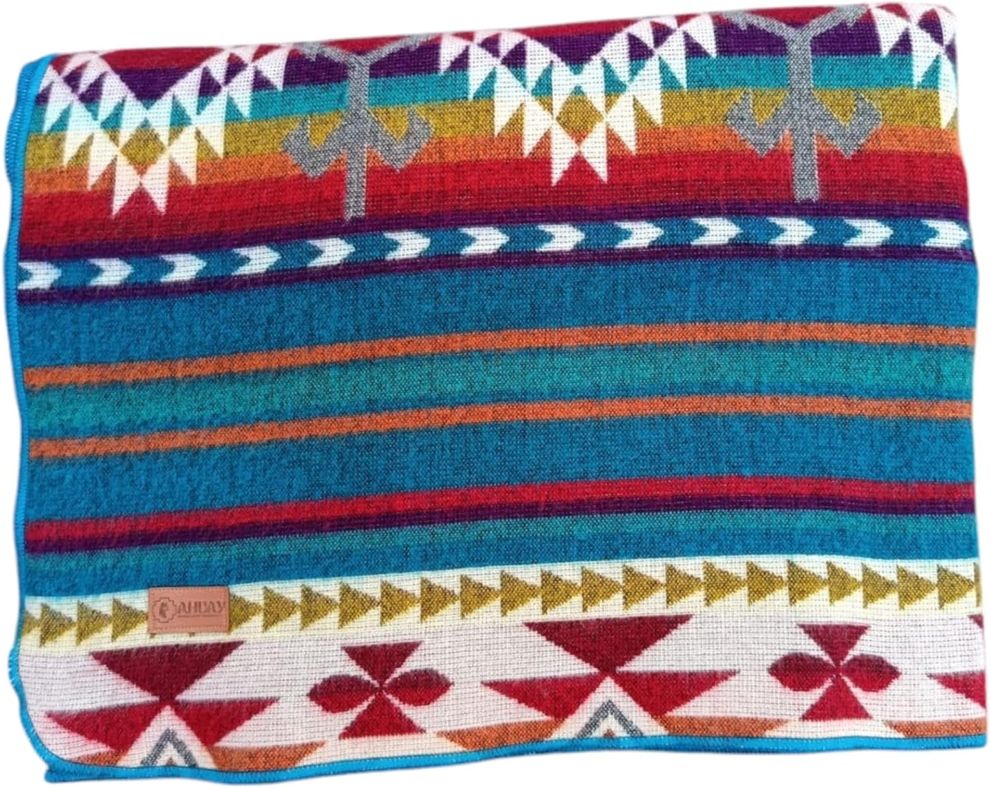 Alpaca Wool Blanket, King Size 100 x 83, Reversible 2 in 1, Thick and Ultra Soft, Hypoallergenic, Non-Itchy, Handmade in Ecuador. Premium Alpaca Wool Throw Blanket for Cozy Comfort (Turquoise)