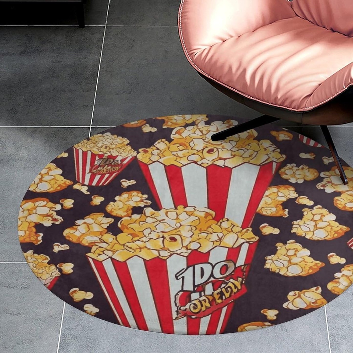 Popcorn Print Circle Rug Retro Luxury Coral Velvet Floor Mat Non Slip Soft Indoor Floor Carpet Comfy Thickened Area Rugs Modern Aesthetic Minimalist Carpets for Home Decor
