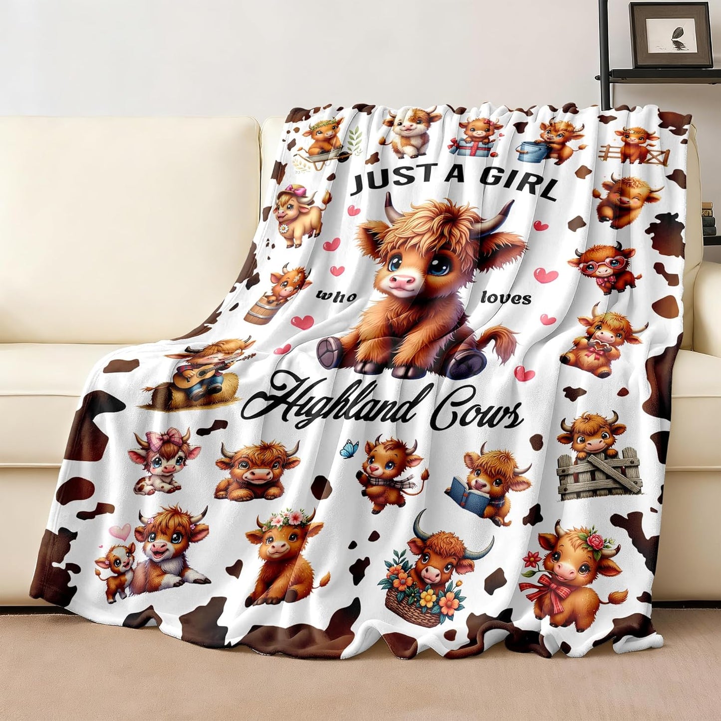 Highland Cow Blanket Gifts for Women Girls Ultra Soft Flannel Highland Cow Print Throw Blanket Cows Lovers Gifts Birthday Decor for Kids Adults Stuff 50"x40"