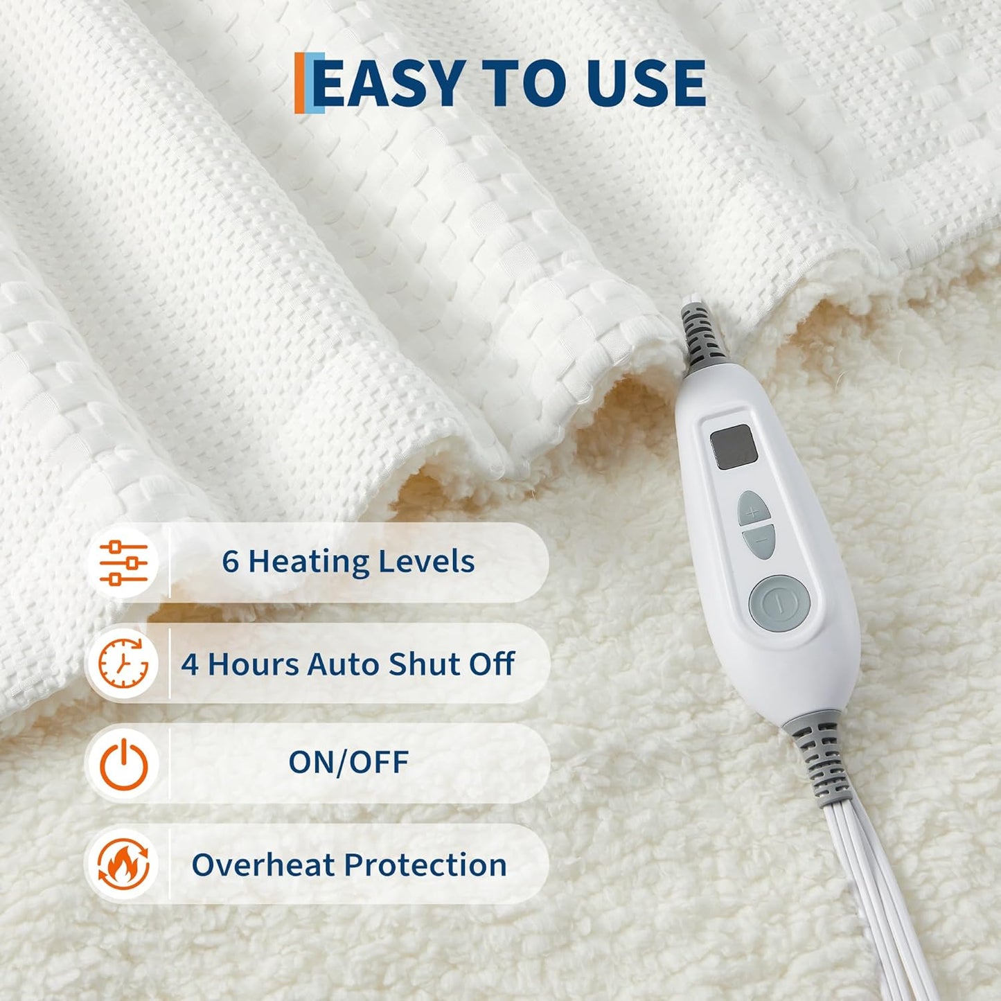 Heated Throw Blanket Electric 50"x60", Soft Waffle Weave to Sherpa Heating Throw with 6 Heating Levels, 4 Hours Auto Off, Machine Washable, Gift Suit for Couch Bed Sofa Home Office