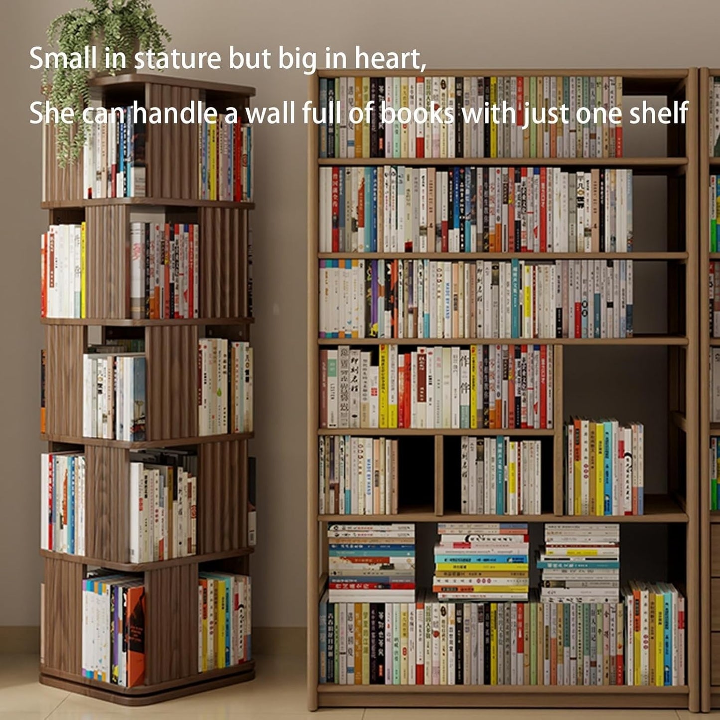 360° Rotating Corner Bookshelf - 4-Tier Space-Saving Bookcase with 30cm Shelf Spacing for Living Room & Study - Stylish Brown Home Storage Solution