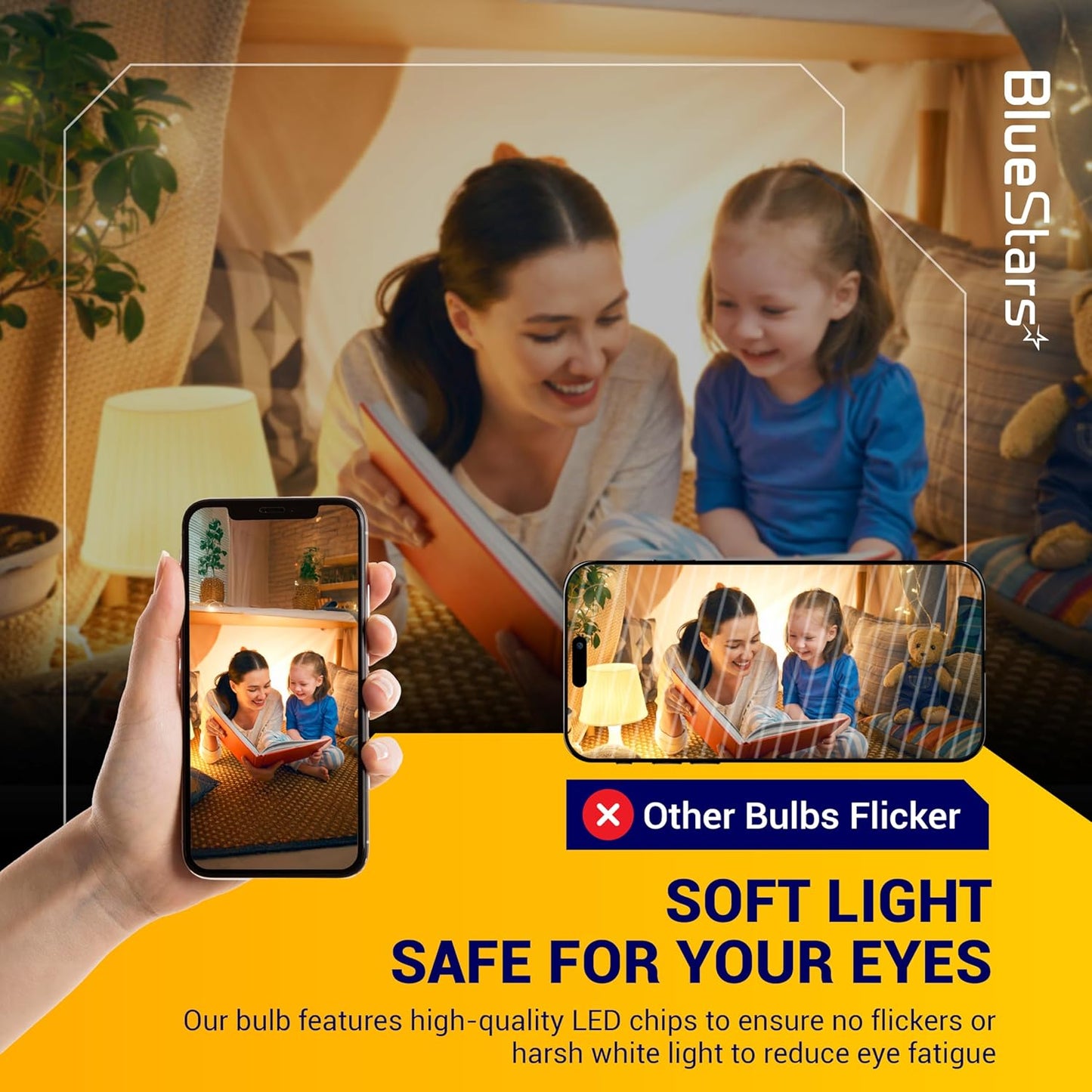 BlueStars Amber Sleep Light Bulbs Blue Light Blocking A19 9W (60 Watt Equivalent) 1800K Warm Lighting with E26 Base - Amber Soft Light Bulb for Restful Sleep Bedroom Kids Room Reading - 4 Packs