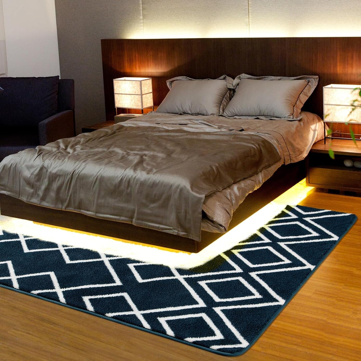 Soft Area Rug for Bedroom, 4x6Ft Moroccan Rugs for Living Room, Geometric Non-Slip Carpet with Memory Foam for Boys Girls's Bedside Office Dorm Hallway, Blue and White