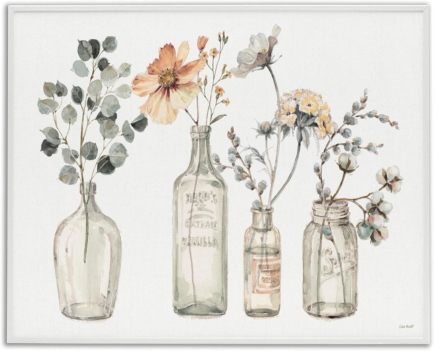 Stupell Industries Antique Floral Bouquets Flowers Glass Jar Painting Framed Giclee Art Design by Lisa Audit