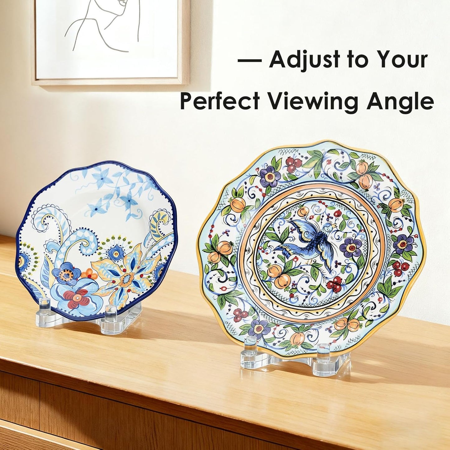 Acrylic Easel Display，Plate Stand for Display，Adjustable Clear Display Holder for 7" to 12" Platter, Book, Card, Frame, Picture, Artwork, Plaque ( Large-1pc 7"-12")