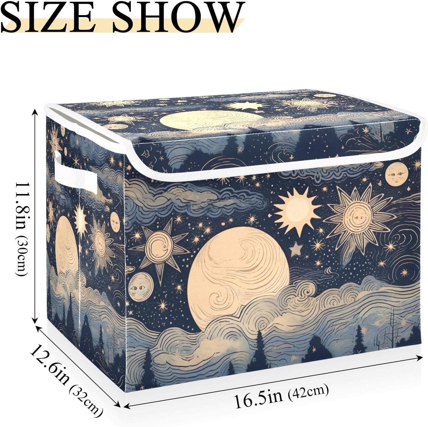 xigua Stars and Moon Storage Bins with Lids and Carrying Handle,Foldable Storage Boxes Organizer Containers Baskets Cube with Cover for Home Bedroom Closet Office
