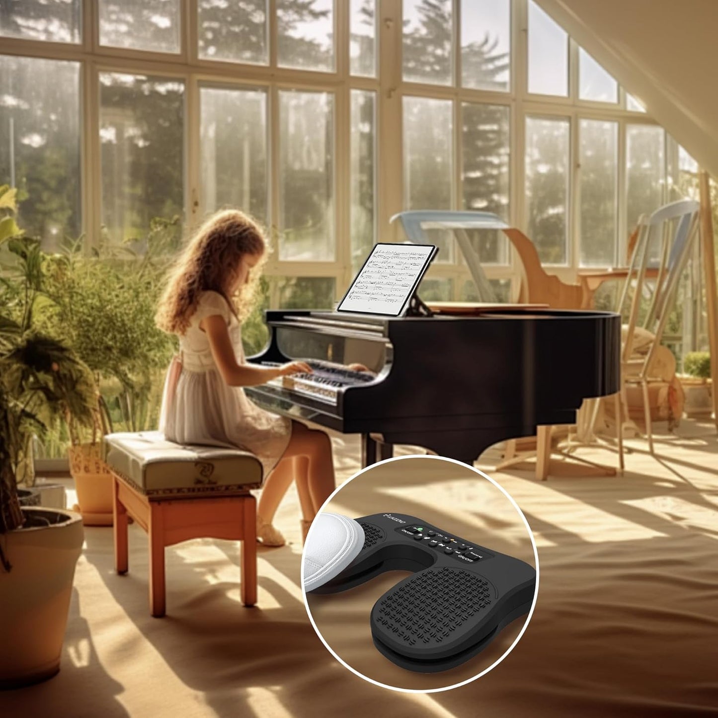Page Turner for Musical Instruments - Wireless Page Foot Pedal Turner with Anti-Slip Rubber, Silent Rechargeable Design for iPad, Tablets, Phones. Rudder Pedal Tuner Pedal