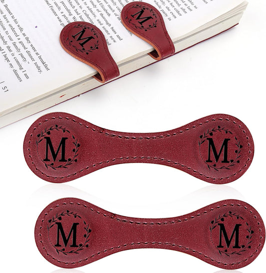 2PCS Magnetic Bookmarks, Magnetic Leather Bookmark with Initial, Double-Sided Magnetic Bookmarks for Women, Bookmark Clip Gift for Book Lover Readers Men Women Teachers Students, Book Accessories (M)