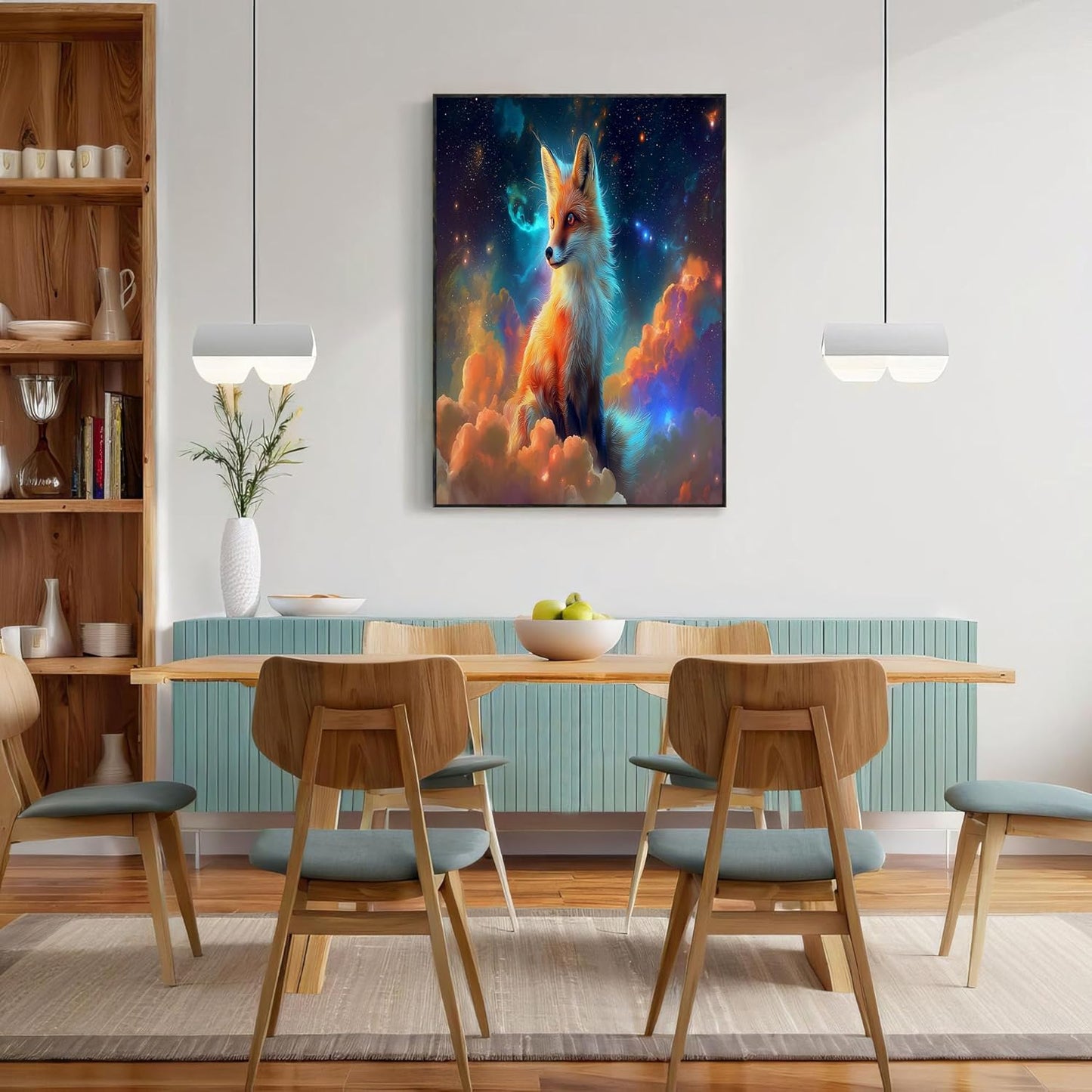 GDJSMIN Fantasy Art Style Wall Art, Nebula Fox Pattern Poster for Reading Room Living Room Decor 16x 24 inch Unframed