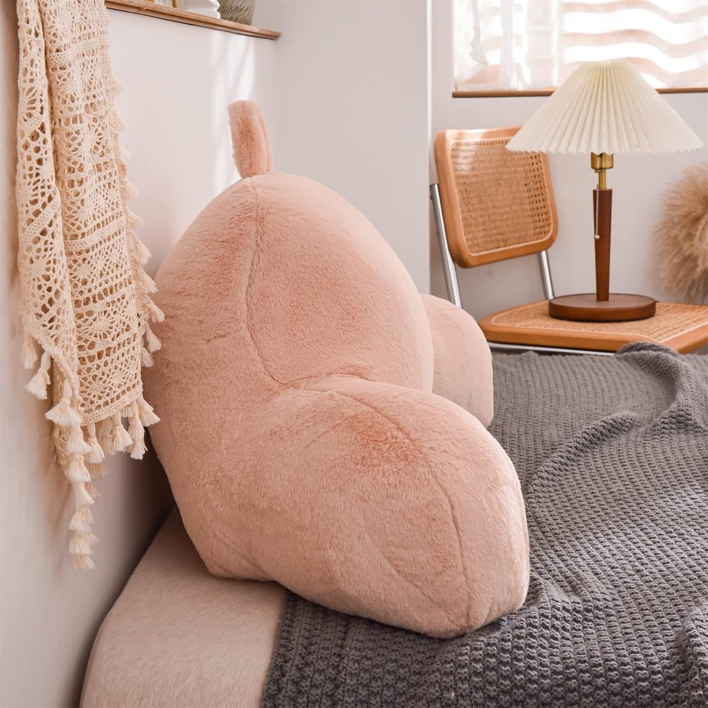 Faux Fur Wedge Reading Pillow with Arms — Large, Adult & Children, Bed or Couch