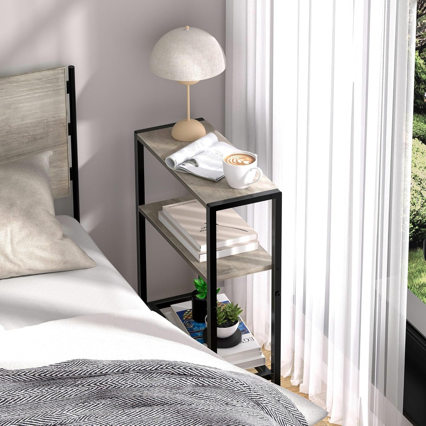 2-Tier Narrow Side Table & 3-Tier Bookshelf