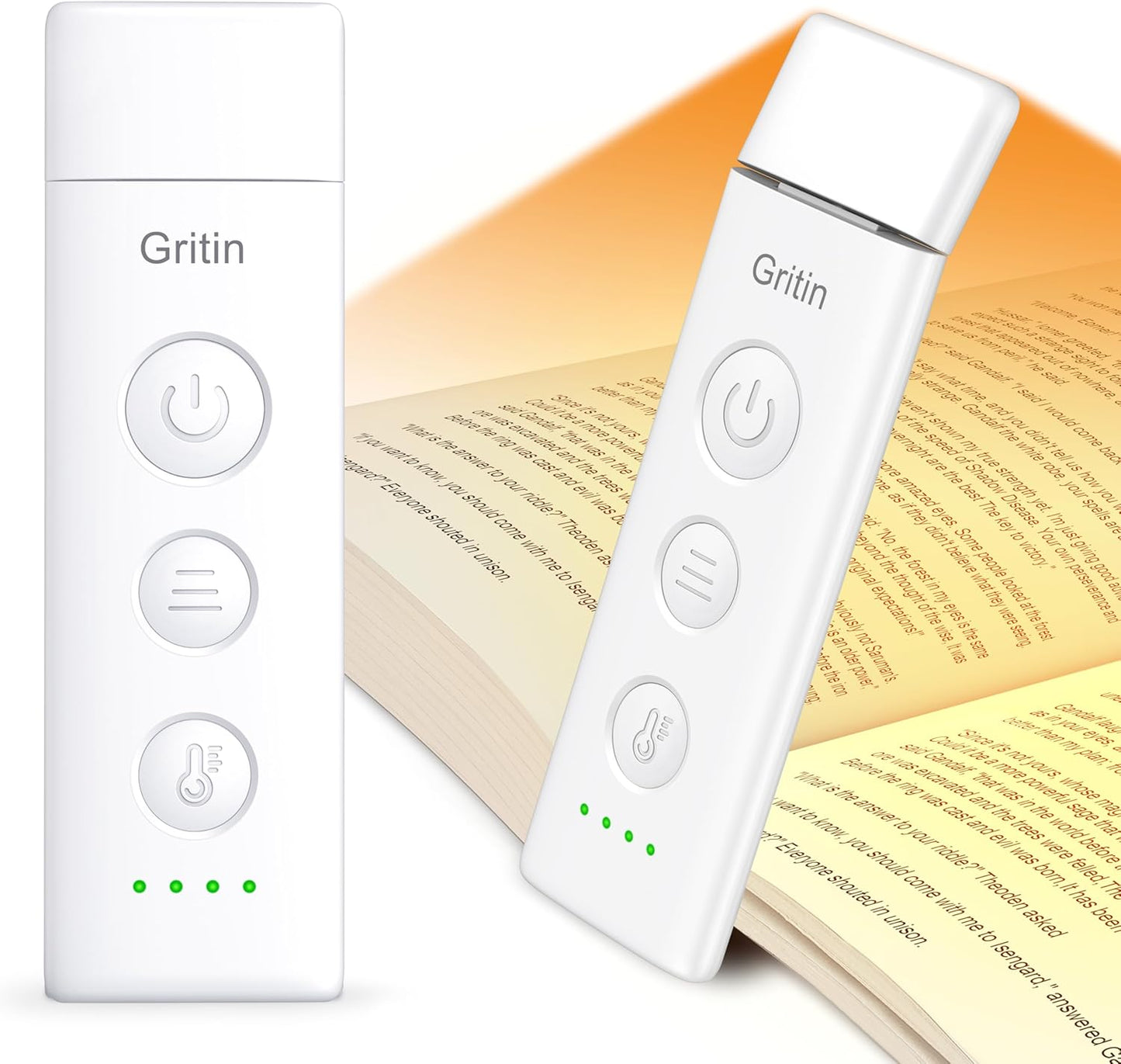 Gritin Book Light Rechargeable, Eye Caring 3-Color & 5-Brightness Clip on LED Reading Light for Books in Bed- Stepless Dimming, Long Lasting, Compact Size Flexible Book Lamp for Bookworms