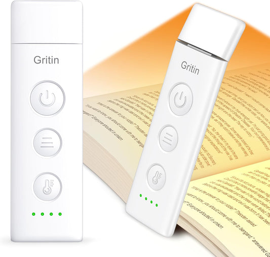 Gritin Book Light Rechargeable, Eye Caring 3-Color & 5-Brightness Clip on LED Reading Light for Books in Bed- Stepless Dimming, Long Lasting, Compact Size Flexible Book Lamp for Bookworms