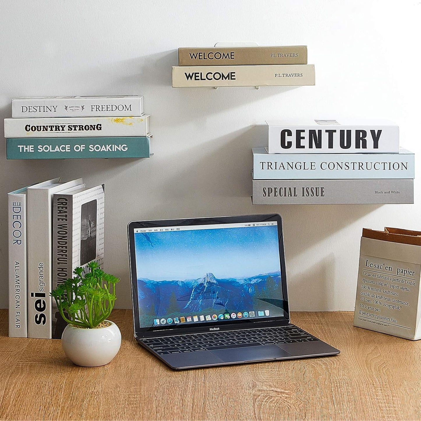 Jetec 3 Pack Invisible Floating Bookshelf Wall Mounted Floating Bookshelves Heavy Duty Book Organizers Hidden Book Shelf Metal Shelves Holder for Books Bedroom Living Room Home Office (White)