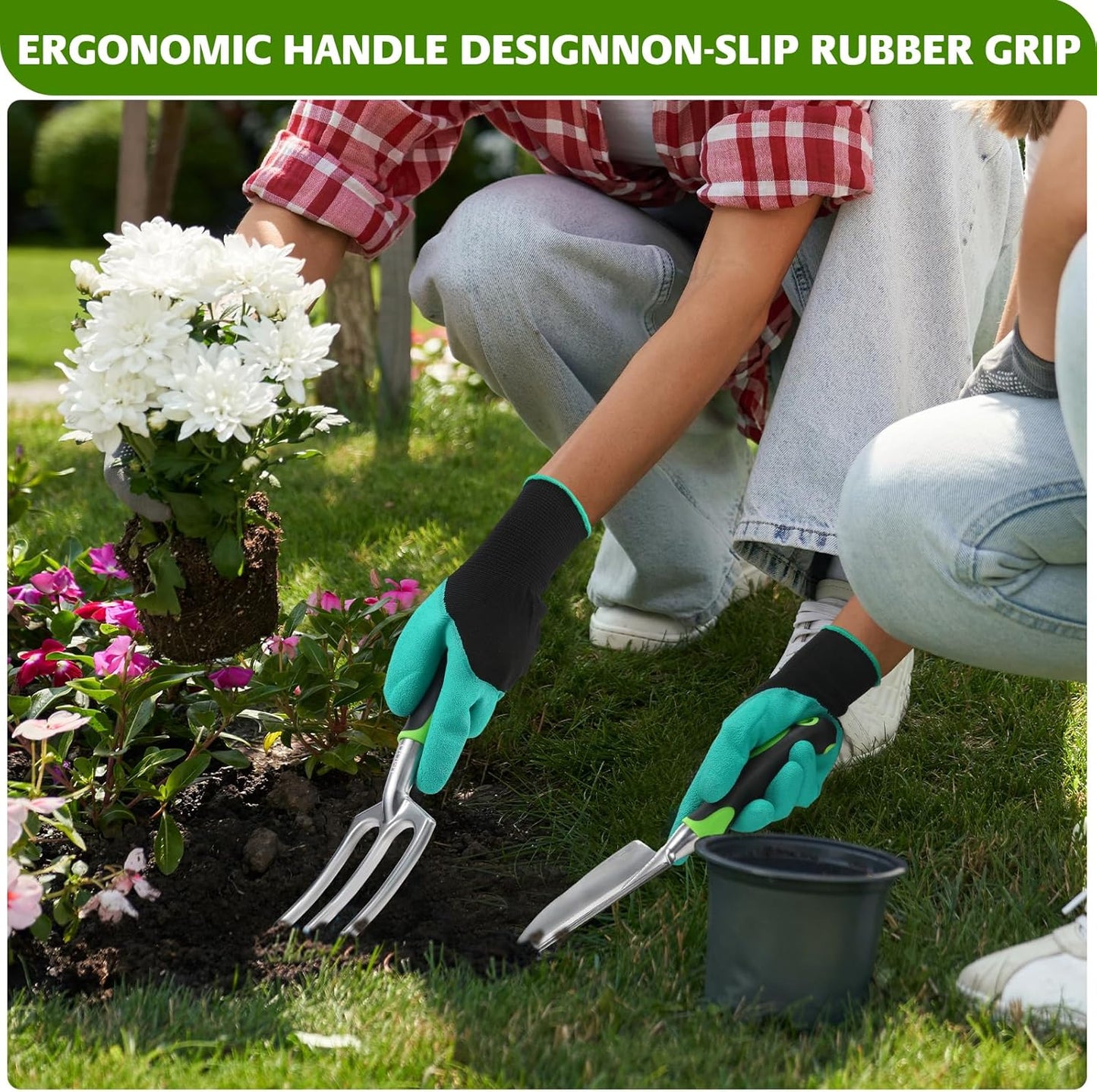 JMOO Garden Tools, 8-Piece Garden Tool Set with Non-Slip Ergonomic HandlesIdeal for All Ages, This is The for Dad and Mom, and Gardening Enthusiasts.