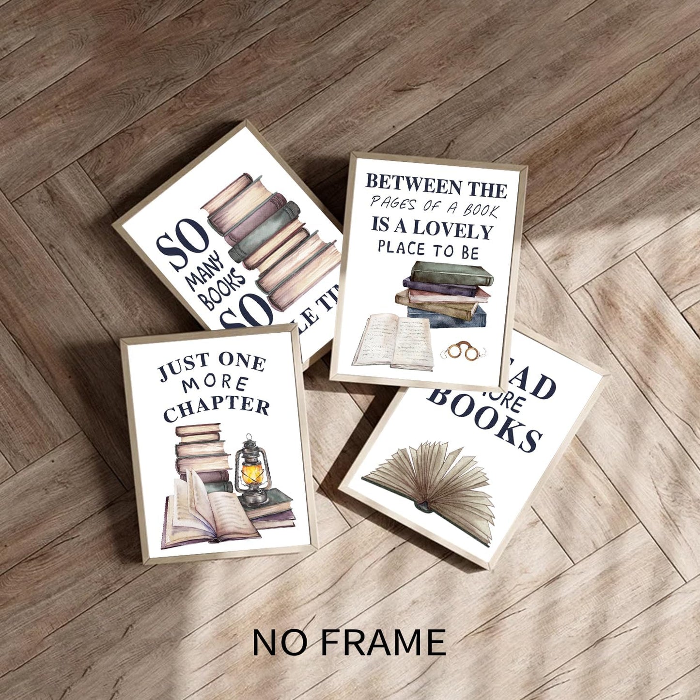NIIORTY Vintage Reading Book Wall Art Set of 4 Canvas Prints 8x10 Inch Unframed Retro Posters Library Classroom Decor