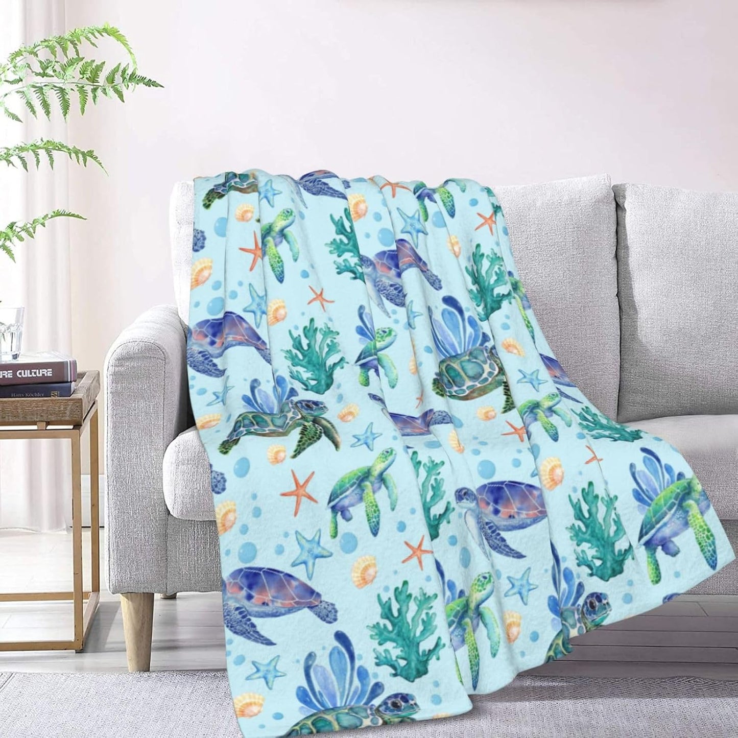 Sea Turtle Throw Blanket Flannel Fleece Bed Blankets Cozy Plush Blanket for Bedroom Living Sofa Car 80"x60"