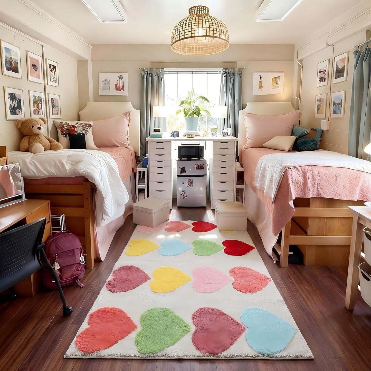 Nuanchu 3D Calm Corner Classroom Rug 3x5 ft Washable Calming Corner Rug Non-Slip Soft Fluffy Large Preppy Heart Area Rugs Motivational Space Floor Carpet for Nursery Playroom Reading Home Decor