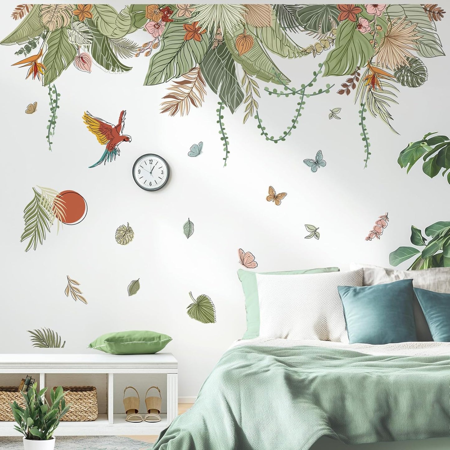 decalmile Boho Tropical Leaves Wall Decals Bohemian Floral Hanging Vine Plants Wall Stickers Living Room Bedroom TV Background Wall Decor