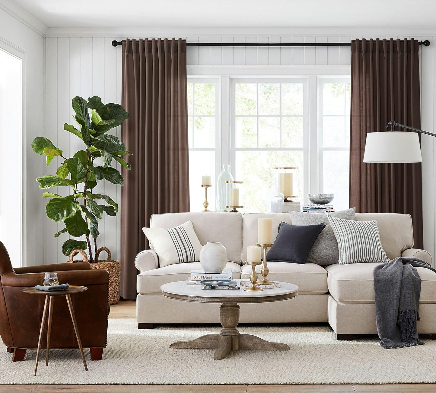 Coffee Linen Curtains 84 inch Length 2 Panels Set Modern Farmhouse Living Room Drapes Light Filtering Rod Pocket Back Tab Filtering Privacy Semi Sheer Curtain 84 inches Long
